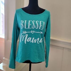 Turquoise "Blessed Mama" Shirt, Size Small
